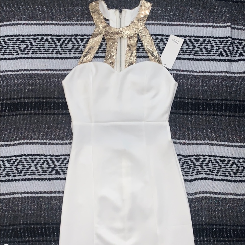 Gold glitter, Halter top mini dress